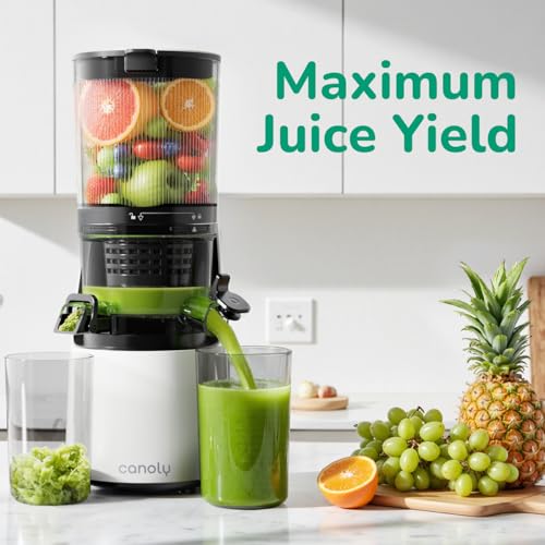Canoly 3-in-1 Cold Press Juicer C16, Makes Juice & Sorbet & Nut Milk | 6" Extra Wide Feed Chute, Durable AC Brushless Motor, Self Precut System, Juicer Machines with BPA-Free (Pearl White) - color: Pearl White