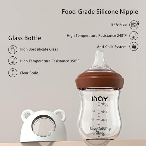yanyoyo Natural Glass Baby Bottle for Breastfeeding Babies, 5.4oz Anti-Colic Baby Bottle with Natural Response Nipple(S), Clear, Wide Neck, 2 Pack, 1 Months+ - color: White, size: 5.4 Ounce (Pack of 2)