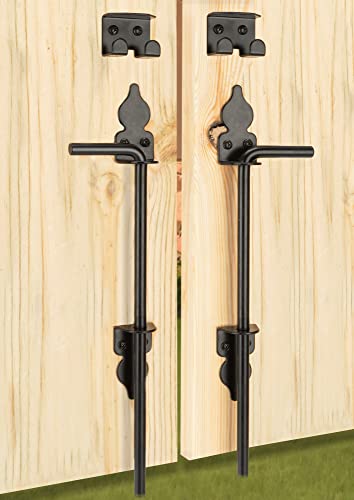 18" Heavy Duty Cane Bolt Gate Drop Rod Fence Hardware Ground Latch Stopper | for Wood/PVC/Vinyl/Metal Fences Gates, Double Doors, Black Solid Steel -2 Pack - color: 2 PACK, size: 18 Inch
