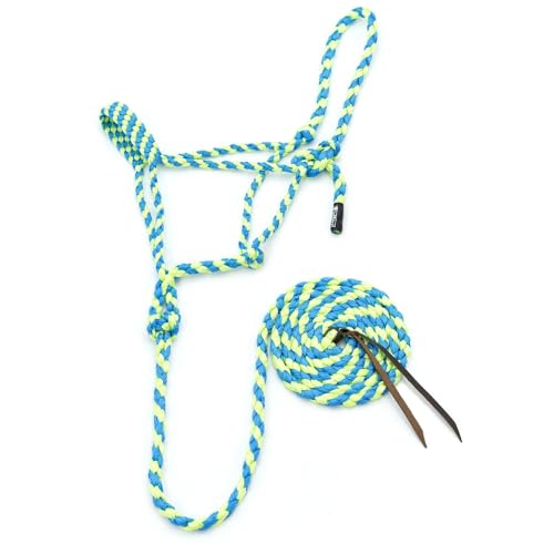 Jeffers Equine Braided Mule Tape Halter with 10' Detachable Lead Rope Set for Horses, 14 to 18 Hands - Stylish Design with Adjustable Poll Strap, Easy to Use Western Tack - Turquoise & Lime Green - color: Turquoise & Lime Green