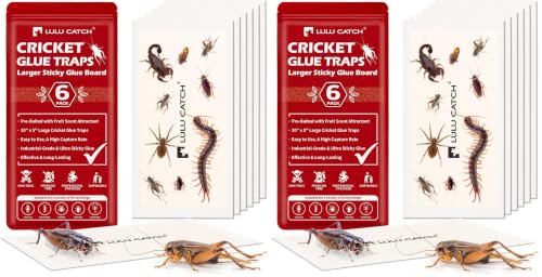 LULUCATCH Cricket Insect Glue Traps - 12 Pack Bug Cockroach Sticky Traps, Large Spider Trap with Pre-Baited Attractant, Highly Effective Glue Boards Indoor, Non-Toxic Pet Safe, Easy to Use - size: 12 Pack