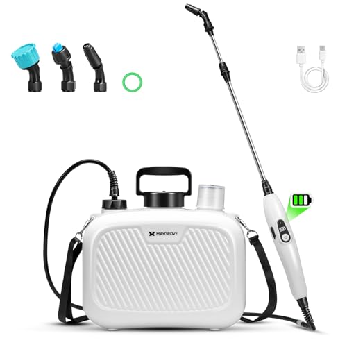Maygrove 2 Gallon Electric Garden Sprayer, Rechargeable Telescopic Wand | Battery Powered Sprayer with 3 Nozzles, One-button Spraying for Yard, Lawn, Weed Control
