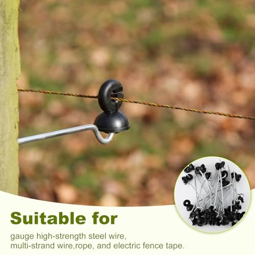 50 Pcs Black Electric Fence Wire Screw-in Insulator and 1 Insulator Socket Tool Labor-Saving Fence Ring Post Wood Post for Tape Rope Electric Wire Animal Agricultural Garden(Classic) - style: Classic