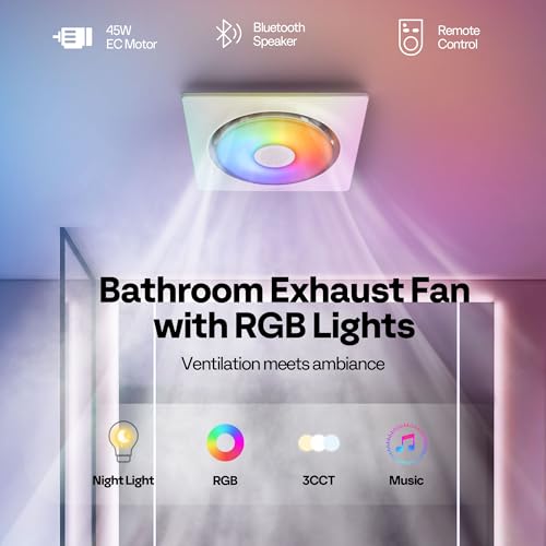 VIVOHOME RGB Bathroom Exhaust Fan with Bluetooth Speaker (160-110-50CFM) | Autoflow EC Motor & Humidity Sensor - 2700K/4000K/5700K LED & RGB Light,10.2-inch Retrofit Bath Fan, No Attic Access Needed - style: RGB Lights & 160-110-50 CFM & Bluetooth Speaker
