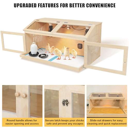 Intelligent Chicken Brooder Box for Chick with Smart Thermostat 32" Wide | Large Wooden Chick Brooder Box with Heating Lamps, Sliding Drawers & Door Handle for Hamster Chicks Duck Indoor Outdoor