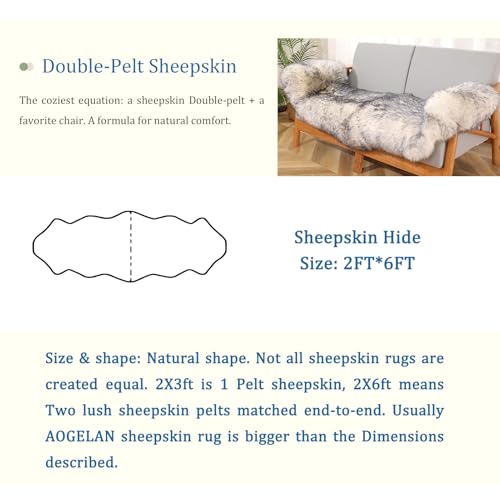 Fluffy Genuine Sheepskin Rug, Fuzzy Shaggy Fur Area Rug for Soft Fur Pray Pup Carpet, Chair Sofa Cover, Bedroom, Living Room, Double Pelt (Wolf Tipped, 2x6ft) | Natural Fluffy Fuzzy Sheepskin Fur Area Rug,Chair Sofa Seat Cover,Living Room,Bedroom,Pets Dog