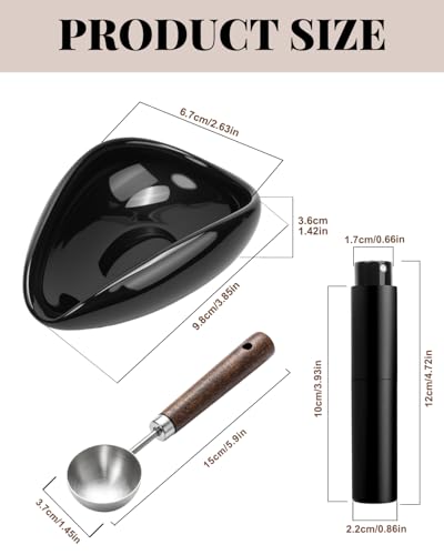 Ceramic Espresso Dosing Cup, 10ml Spray Bottle & 15ml Spoon | Coffee Dosing Cup Set, 304 Stainless Steel Measuring Spoon with Wooden Handle - color: Ceramic Cup + Spray Bottle + Spoon, size: 3 Pack