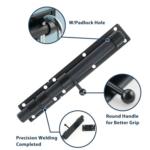 Alise 10 inch Barrel Bolt Latch,Black Heavy Duty Slide Lock for Barn Door | SUS304 Stainless Steel Padlock-Style Slide Bolt Latch,Security Gate Latch for Wooden Fence,Outdoor Door(Includes a door lock) - color: Black, size: 10 inch-lock set