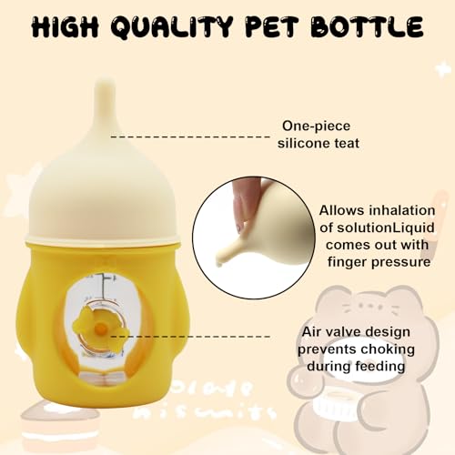 Pet Feeder Bottle Kitten Bottle Anti Choking Design(Yellow,20 ml) | Animal Feeding Bottles Kitten Bottles for Nursing for Newborn Kittens Puppies Small Animals with 2 Pcs Replacement Nipple - color: Yellow