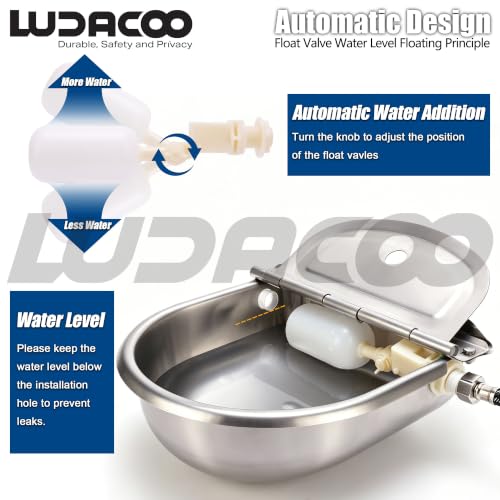 Automatic Animal Drinking Water Bowl, Stainless Steel Dog Water Bowl with 2 Float Valves, Livestock Automatic Water Bowl Dispenser with Drain Hole for Dogs, Cats, Chickens, Cattle, Horses