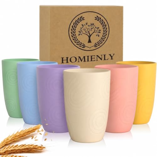 Homienly Wheat Straw Cups Lightweight Drinking Glasses Unbreakable Plastic Tumblers Dishwasher & Microwave Safe Plastic Cups for Kitchen, Travel, Camping, 12oz Reusable Cup Set (6 PCS, Multilight) - color: Multilight, size: 12 Ounces