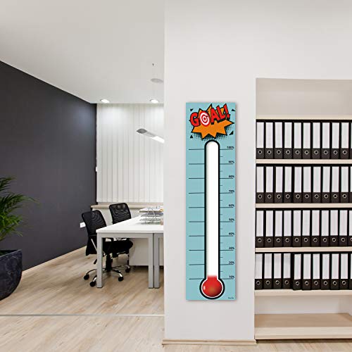Goal Thermometer Chart Goal Tracker - 48"x12" Adhesive Dry Erase Fundraising Thermometer Sticker - color: Light Blue