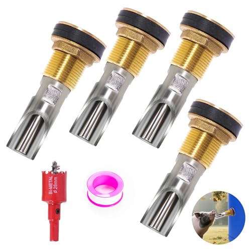 2PCS Pig Waterer Pig Water Nipple for Barrel Kit Automatic Pig Drinker Drinking System Stainless Steel Hog Water Feeder with Brass Water Tank Connectors Kit for Pig (Copper, 4 BS Pig Waterer) - size: 4 BS Pig Waterer