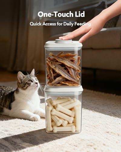 Dog Food Storage Containers Set with One-Touch Lid, 2-Pack (2.8 QT / 2.65 L) BPA-Free Cat Food Storage Container，Stackable Durable PET, Best for Dog Treats, Supplements & Daily Feeding - color: 2.8QT*2