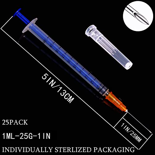 25 Pack 1ml/cc Plastic Syringe with 25Ga and Cap, Individually Sealed Wrapped, for Scientific Labs, Measuring Liquid, Refilling Cartridges or Glue Applicator - style: 25 Pack-1ml 25gauge