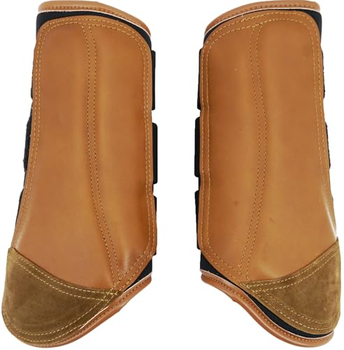 Jeereal Brushing Horse Boots Equine Boots | Protective Gear and Training Equipment | Neoprene,Waterproof Cloth and Genuine Leather Made of (Brown, Cob (Medium)) - color: Brown, size: Cob (Medium)