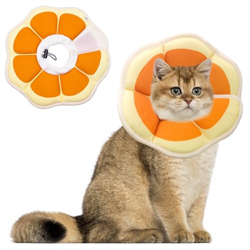 Soft Adjustable Cat Cone Collar, Comfortable Cat Recovery Collar | Suitable for Various Types of Cats,Elizabethan Neck Protective Collar for Cats After Surgery (Orange, Medium) - color: Orange, size: Medium