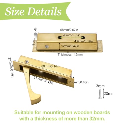 2PCS 304 Stainless Steel Pocket Door Handle Brushed Flush Mount Hardware Door Edge Pull for Closet Pocket (Brushed Gold) - color: Gold-2pcs-A