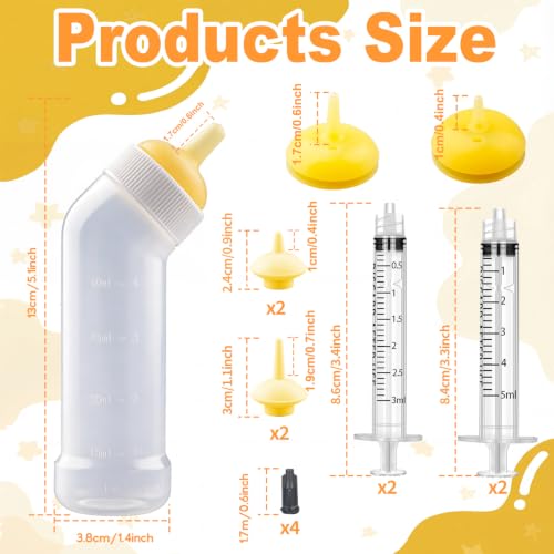Puppies Nursing Nipple with Syringe, Wide Mouth Angled Kittens Feeding Bottles, with Ventilation Valve Resistant Tearing for Puppies, Kittens, Rabbit, Hamsters (Yellow) - color: Yellow, size: Model 1