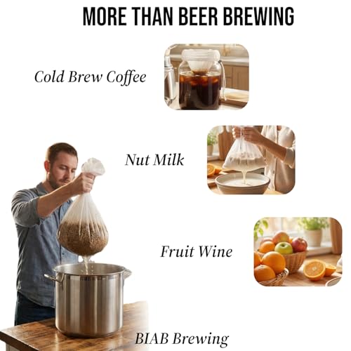 5 Pack BIAB Brewing Bag, 18" x 16", 250 Micron Reusable Fine Mesh Brew in a Bag with Reinforced Stitching & Drawstring, Heavy Duty Nylon Straining Bag for All Grain Home Brewing & Beer Wine Cider - size: 5Pack 18" X 16"