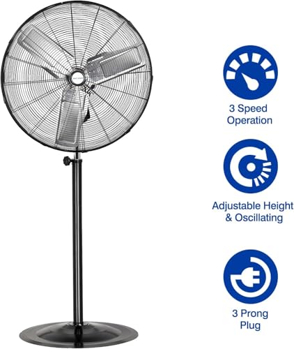 BILT HARD 8900 CFM 30" High-Velocity Industrial Pedestal Fan, 3-Speed Heavy Duty Industrial Standing Fan with Metal Aluminum Blades and Adjustable Height, Idea for Commercial, Shop, and Garage - size: 30 in.