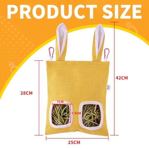 2 Pack Rabbit Guinea Pig Hay Feeder, Cute Bunny Hay Bag, Hanging Hay Holder for Guinea Pig Cage, Hay Feeder for Rabbits Chinchillas Hamsters Small Pets and Animals (Yellow & Blue)