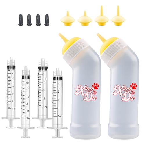 Kitten Nursing Nipple with Syringe, Wide Mouth Angled Puppy Feeding Bottles, with Ventilation Valve Resistant Tearing for Puppies, Kittens, Rabbit, Small Wildlife (M Nipple,Yellow) - color: Yellow, size: Model 2