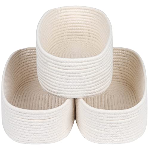 CubesLand Small Storage Baskets for Shelves, Closet Storage Bins | Empty Gift Basket Baby Nursery Woven Baskets for Organizing, Rectangular Clothes Closet Shelves Baskets 3 Packs Off White - color: Off White, size: 3pcs-small basket