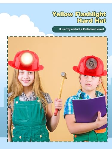 2 Pack Kids Construction Hat Miner Costume Helmet with Light for Boys Girls Dress Up Halloween Party Supplies - color: Red