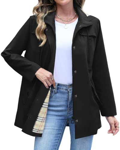 RUMIA Raincoat Women Waterproof Long Hooded Trench Coats Lined Windbreaker Jackets for Women 2026 S-2XL - color: Black, size: Large