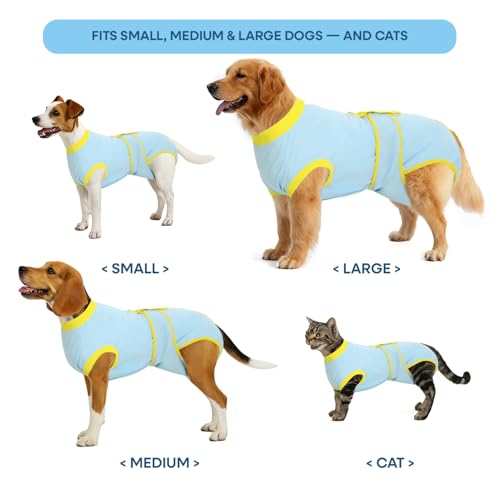 Recovery Suit for Dogs Cats After Surgery, Cone Alternative, Blue Yellow, M | Soft Breathable Fabric, Prevents Licking & Scratching, Easy to Put On, Machine Washable, Post-Surgery, Wound Protection - color: Blue Yellow, size: M (Back:13.4-16.1'', Weight:1