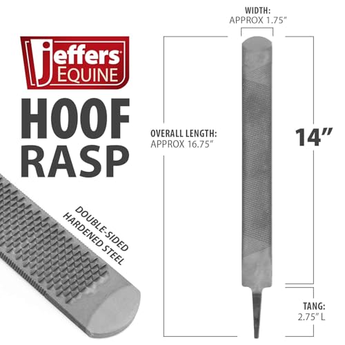 Jeffers Livestock Mini Hoof Rasp for Goats, Sheep, Pony, Mini Horses, Foals – 14" Ergonomic Steel Hoof Trimming Tool with 6 Teeth per Row – One Hand Use, Compact Farrier Hand Rasp