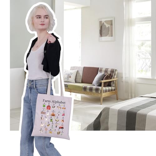 VAMSII Farm Alphabet Tote Bag Funny Farmer Gifts Farm Life Gifts Farm Themed Gifts Canvas Bag Farm Owner Gift Storage Bag