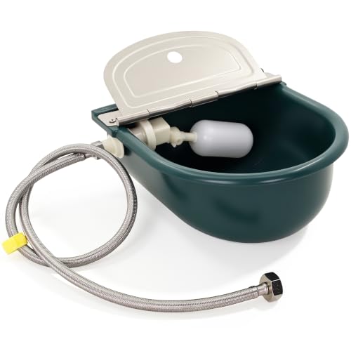 Automatic Water Bowl Livestock Waterer for Horse Cattle Goat Sheep Dog | 4L Large Plastic,Sheep Water Trough Bowl With Drainage Hole&39.37 inch Pipe,Float Valve Auto Refill,Yard Farm Outdoor Use