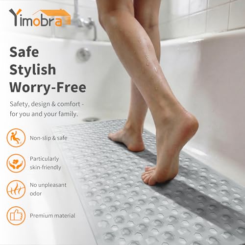 Yimobra Bathtub Mat Non Slip, 27.5"X15.5" Machine Washable Shower Floor Mat, Soft on Feet, Bath Mat with Drain Holes and Suction Cups, Bathroom Essentials, Clear - color: Clear, size: 27.5 X 15.5 Inch