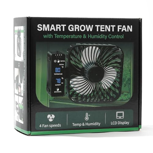 6" Grow Tent Clip Fan, Auto Temp & Humidity Control, Digital Display, 90° Oscillation, 2-Pack