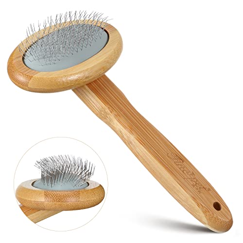 Sheepskin Wool Brush Stainless Steel Pins Bamboo Slicker Carding Rug Comb Macrame Brush Fur Brushes Wool Carding Brushes with Long Prongs for Unmat Fur Rugs Pillows Short Hair Pet Grooming Deshedding