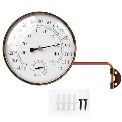 6" Brass Analog Outdoor Thermometer & Humidity Gauge, Vintage Decor | Easy Install, Battery-Free, Window Readable for Patio Garden Garage Greenhouse - color: 6 INCH