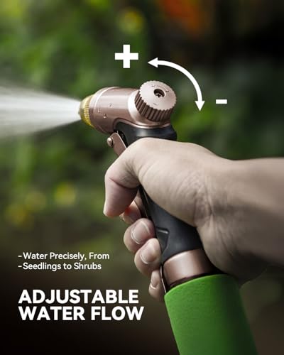 RAINPOINT Garden Hose Nozzle, 100% Heavy Duty Metal Hose Sprayer, High Pressure Water Hose Nozzle with Adjustable Spray Patterns and Flow Control for Watering Plants, Car Washing, Pet Washing, Brown - color: Brown