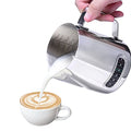 Dailyart Milk Frothing Pitcher 20oz Milk Frother Cup with Thermometer | 304 Stainless Steel 600ml Milk Pitcher with Scale Espresso Machine Accessories for Coffee, Cappuccino, Espresso,Latte Art - size: 20.3 Ounces