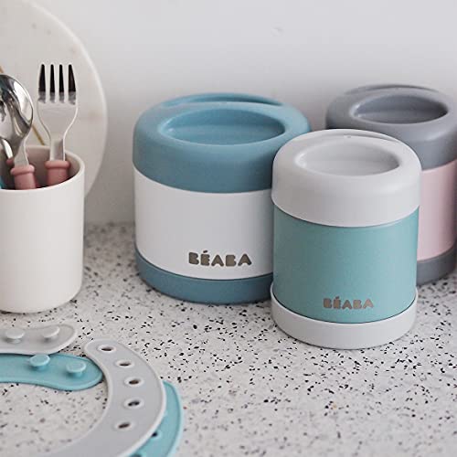 Beaba Stainless Steel Insulated Food Jar 16 oz, Kids Thermos, Lunch Containers, Leakproof, Wide Opening, Suitable for Hot and Cold Foods (Cloud) - color: Cloud