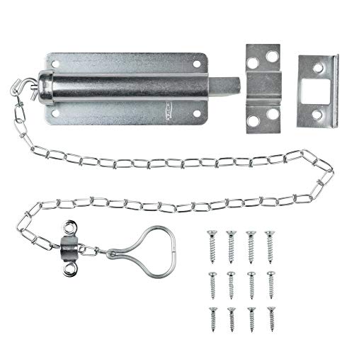 National Hardware Chain Bolt, 6 in, Steel, Zinc Plated | Cold-Rolled Steel Security Latch for In-Swinging Doors; Right or Left Hand Mounting, Screws Included