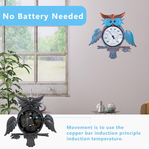 Indoor Outdoor Thermometer, Owl Wall-Mounted Thermometer | No Batteries Required, Decorative for Patio, Living Room, Garden Greenhouse, Wine Cellar - style: Owl-Shape