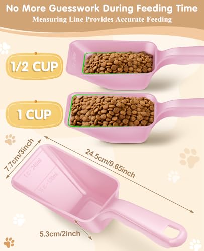 2-Pack Dog Food Scoop 1 Cup, Plastic Pet Food Measuring Scoop With Measuring Lines (1/2 & 1 Cup Markings) for Dogs, Cats, Fish, Bird（Pink) - color: Pink