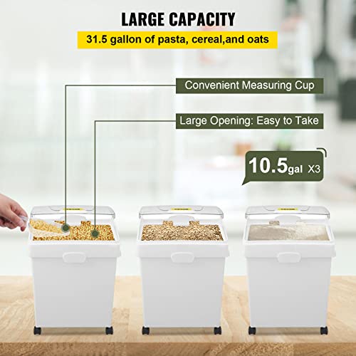 VEVOR Ingredient Bin, 10.5 Gallons Capacity Ingredient Storage Bin, PP Material Flour Bins On Wheels, White Shelf Ingredient Bin with Scoop and Sliding Lid, Commercial Storage Bins 3 Pcs/Set - size: 10.5 Gallon (3 Set)