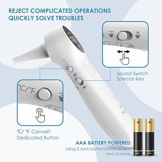 Pet Ear Thermometer for Dogs, Cats, and Livestock, Long Probe Designed, ℃/ ℉ Convert and Sound Switch Dedicated Button, 1 Second Measurement, 20 pcs Pet Swabs Included(White) - color: White