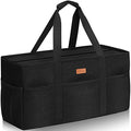 LHZK Stand Up Extra Large Utility Tote Bag with Lid, Utility Tote Bag with Metal Wire Frame and the Sides Rinforced, Reusable Grocery Bags Foldable, Beach Bag, Car Tote (Black) - color: Black, size: 22.5''x10.3''x12''-1 Pack