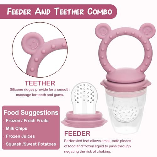 Baby Breastmilk Popsicle Molds & Baby Fruit Feeder (2 Pack), Infant Food Freezer Tray Storage Containers, Silicone Teething Pacifier Feeder and Teether for Babies - Blush - color: Q-Pink