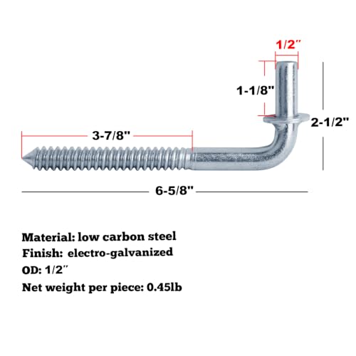 GBGS 8 Pack 1/2" Hinge Pin,6-5/8" Male Lag Screw for Wood Post Fence Gate | J Bolt Gate Hinge