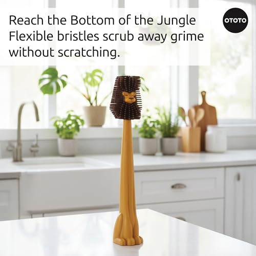 OTOTO Cleo Dish & Water Bottle Brush – Silicone Baby Bottle Brush, Water Bottle Cleaner, Dish Brush with Long Handle, Cute Lion Design, Crevice Cleaning Brush, Baby Essentials, Kitchen Gadgets - style: Cleo